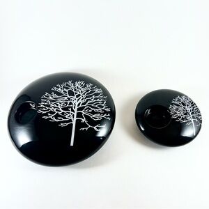 Dome Ceramic Black Candle Holder Set Of 2 With Tree Print